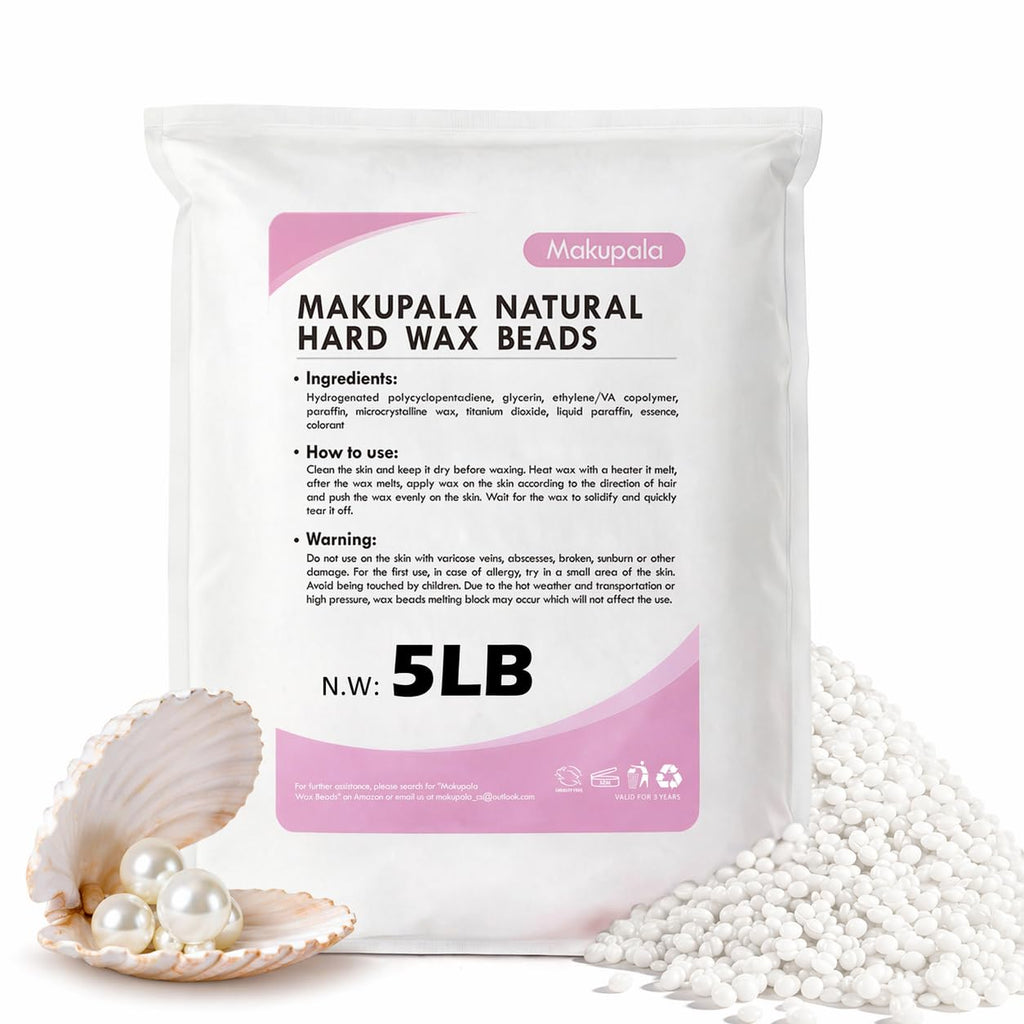 Makupala 5LB Wax Beads for Hair Removal - Pearl White Hypoallergenic Wax Bean Refill for Commercial Salon Use, Fragrance Free, Full Body (Brazilian, Bikini, Face, Underarm, Legs) Coarse & Fine Hair