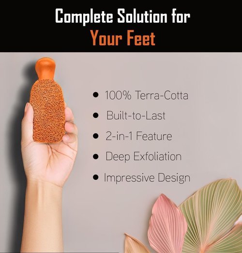 QUBA LINEN Pumice Stone for Feet - 2-Sided Terra Cotta Foot Scrubber, Professional Exfoliating Clay Stone for Feet Hands Body Care - Pumice Stone for Feet Callus Remover, Brown (Pack of 2)