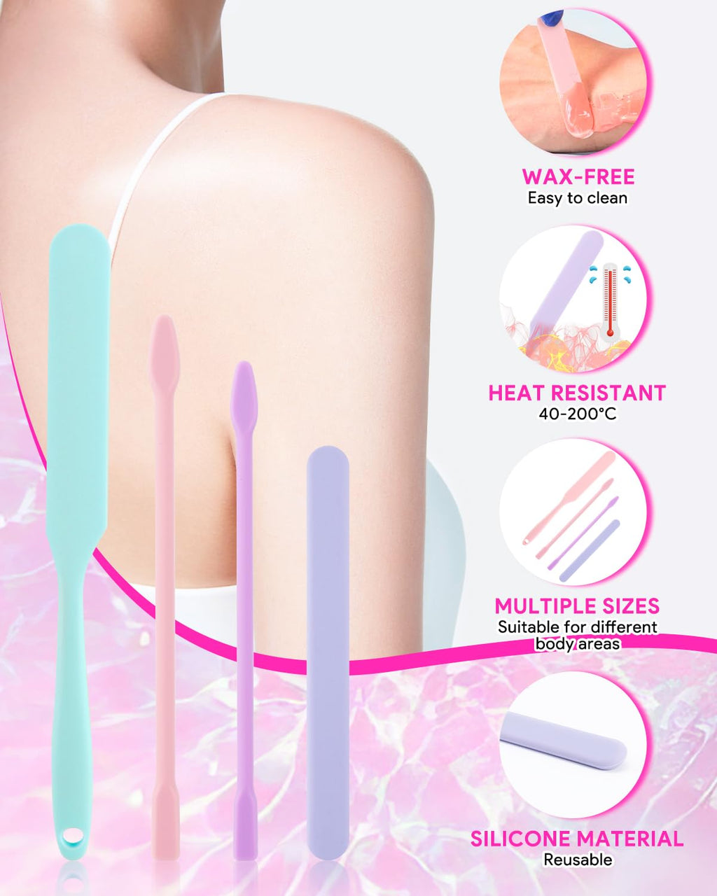 Lady Up 16-Pack Wax Spatulas Waxing Applicators, Non-Stick Silicone Sticks for Hair Removal, Body Face Hard Wax, Large Reusable Scrapers for Home & Salon Use
