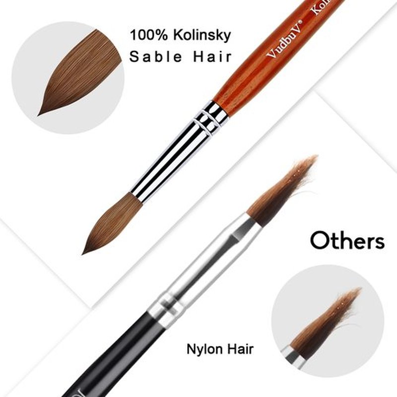 HOFASON 100% Pure Kolinsky Acrylic Nail Brush, Upscale Professional Kolinsky Sable Hair Acrylic Brush with Nature Red Wood Handle (Size 10)