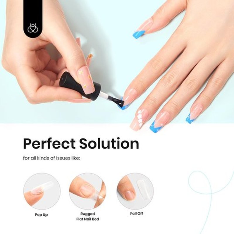Beetles 5 in 1 Nail Glue Gel for Nail Tips with 2 Pcs 15ml Upgrade Super Shiny Gel Top Coat and Base Coat Set
