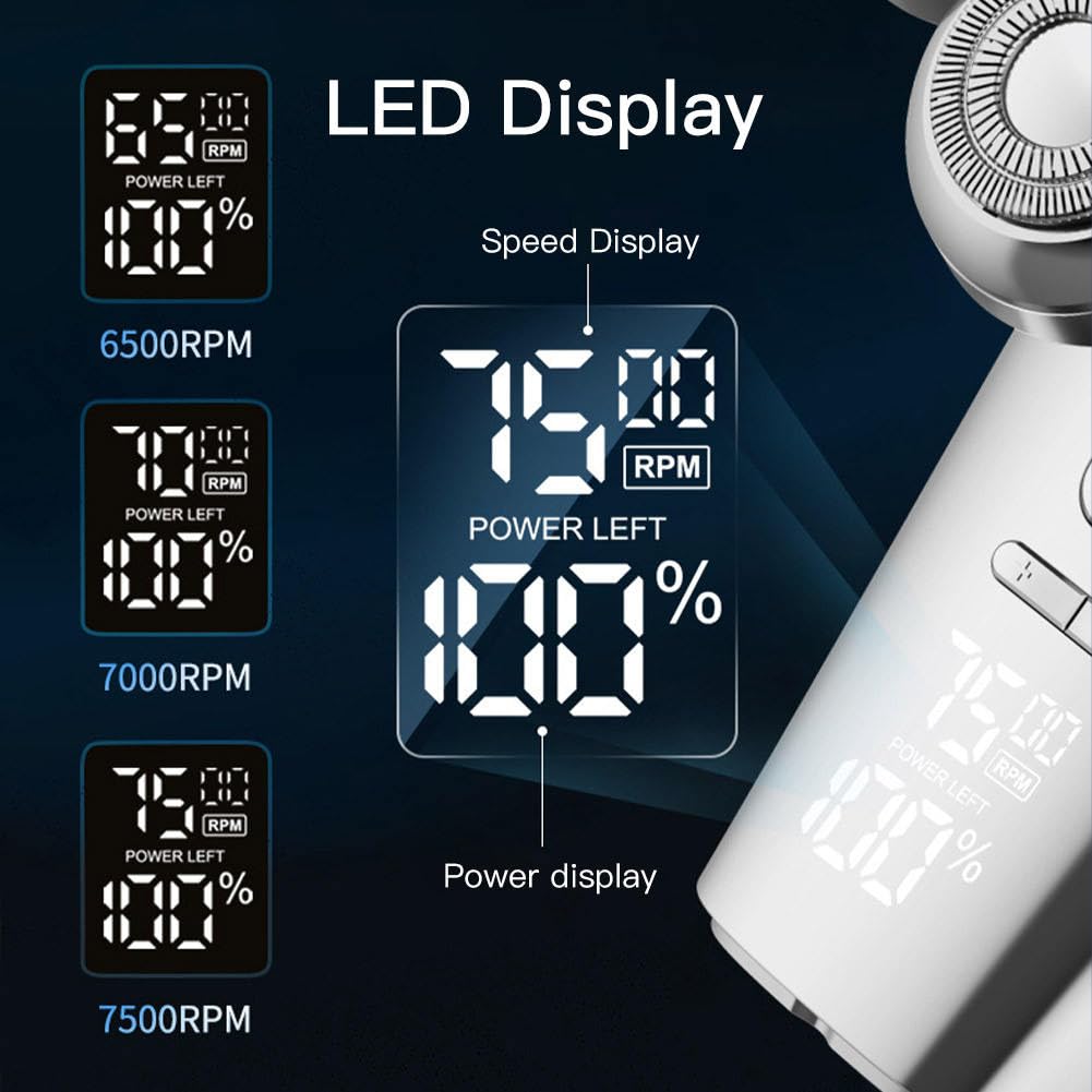 Head Shavers for Bald Men Electric Razor Detachable 7D Head Rotary Shavers, Nose Ear Face Body Hair Trimmer with Clippers IPX8 Waterproof Dry Wet Cordless Rechargeable Grooming Shaver