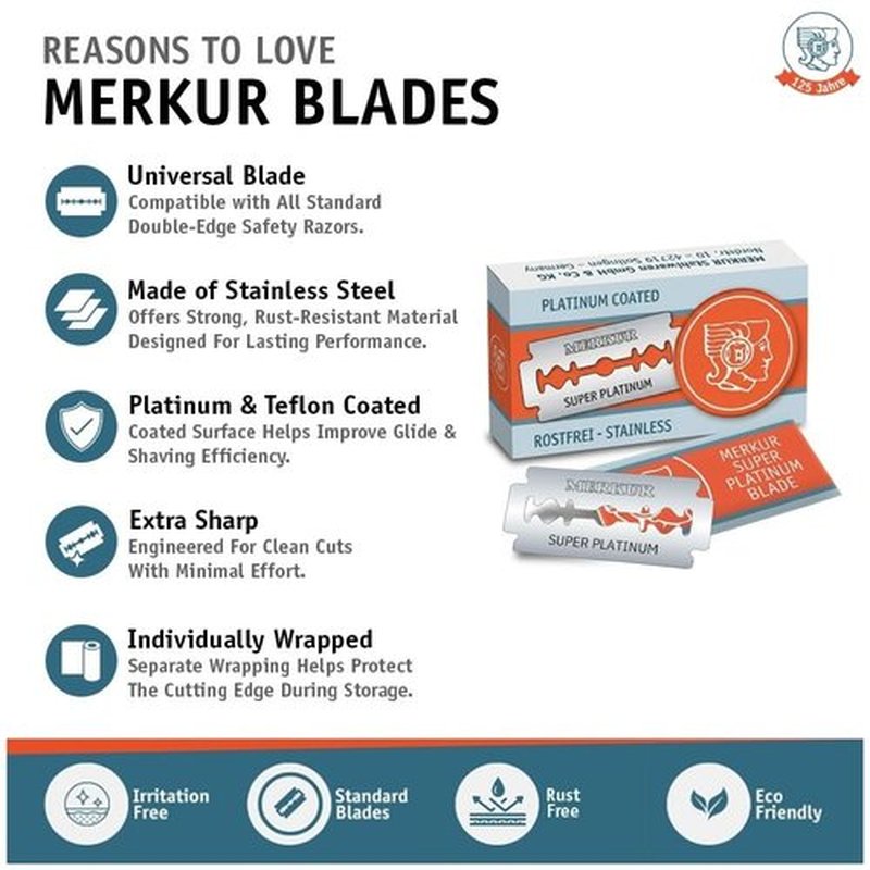 Merkur Super Double Edge Razor Blades - Precision Stainless Steel with Platinum & Teflon Coating | 30 Count