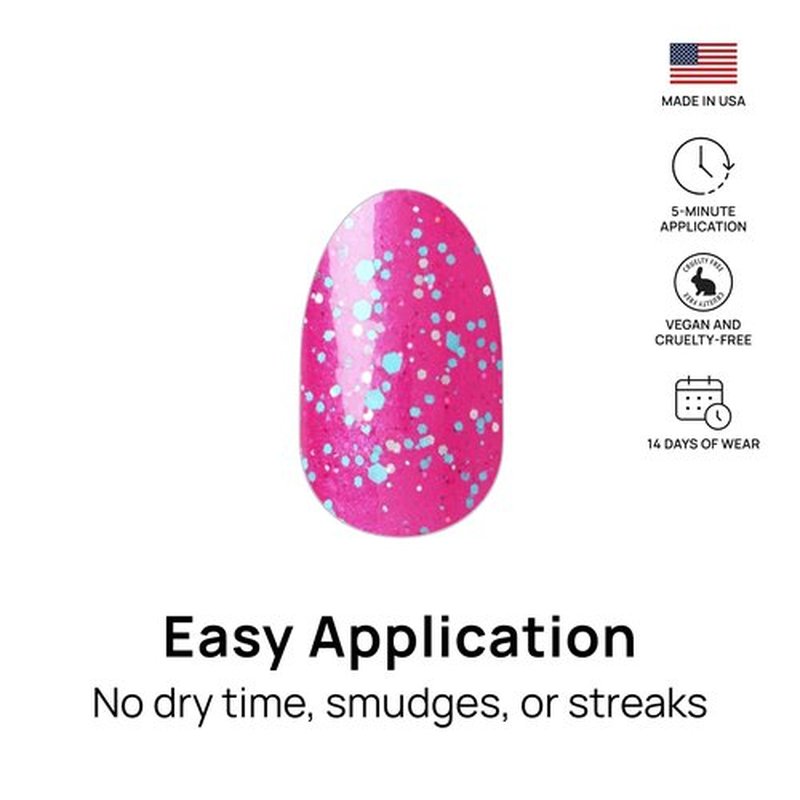 Color Street - Bauble & Bright - Hot Pink Glitter Nails with Blue Sparkle, Real Nail Polish Strips, Festive Holiday Manicure - 16 Double-Ended Strips