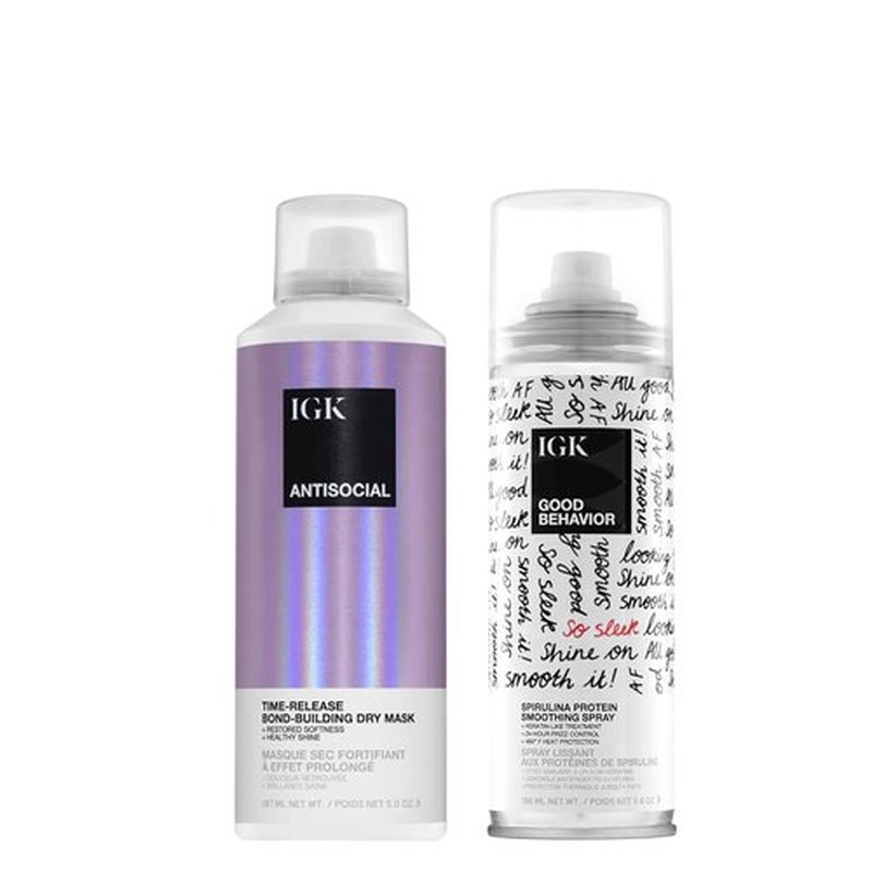 IGK ANTISOCIAL Mask & GOOD BEHAVIOR Hair Treatment Set - Frizz Control & Keratin-Like Smoothing for Dry Hair | Full Size Value Set