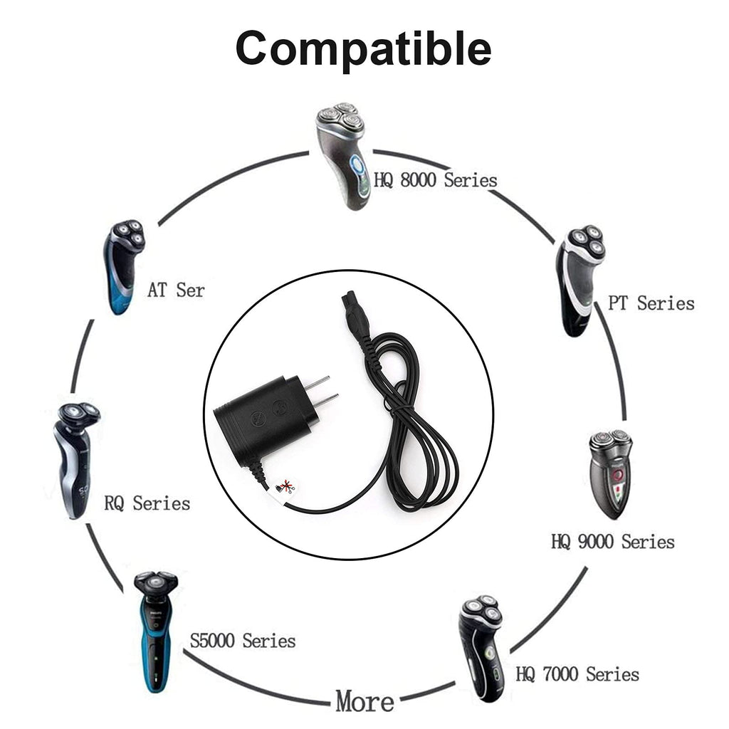 Electric Shaver Power Cord Compatible with Philips Norelco HQ8505 7000 5000 3000 Series Electric Shaver Aquatec Arcitec Multigroom Beard Trimmer & More 15V AC Portable Power Supply Cord