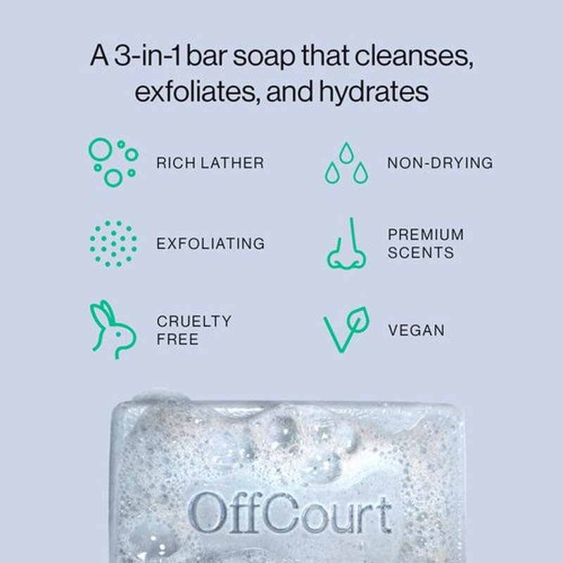 OffCourt Exfoliating Bar Soap – Whole Body, Deep Cleansing and Hydrating Soap for Men & Women - All Skin Types - Non-Drying Bar - Fresh Citrus Scent (5oz, 1 Pack)