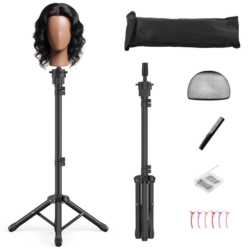 Womnwomn Wig Stand Tripod, 50 Inch Adjustable Mannequin Head Stand, Wig Head Stand for Cosmetology, Hairdressing Training - Includes T-Pins, Comb, Hair Clips & Carrying Bag (Head Not Included)