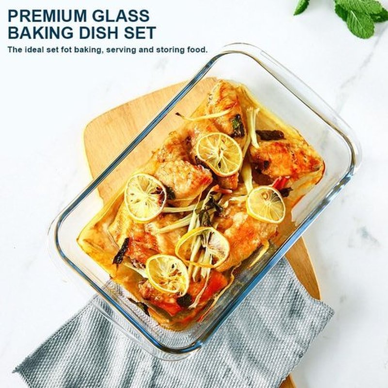 Regine Switzerland 8-Piece Deep Glass Baking Dish Set - Rectangular Bakeware with Plastic Lids | Freezer-to-Oven Safe, Gray