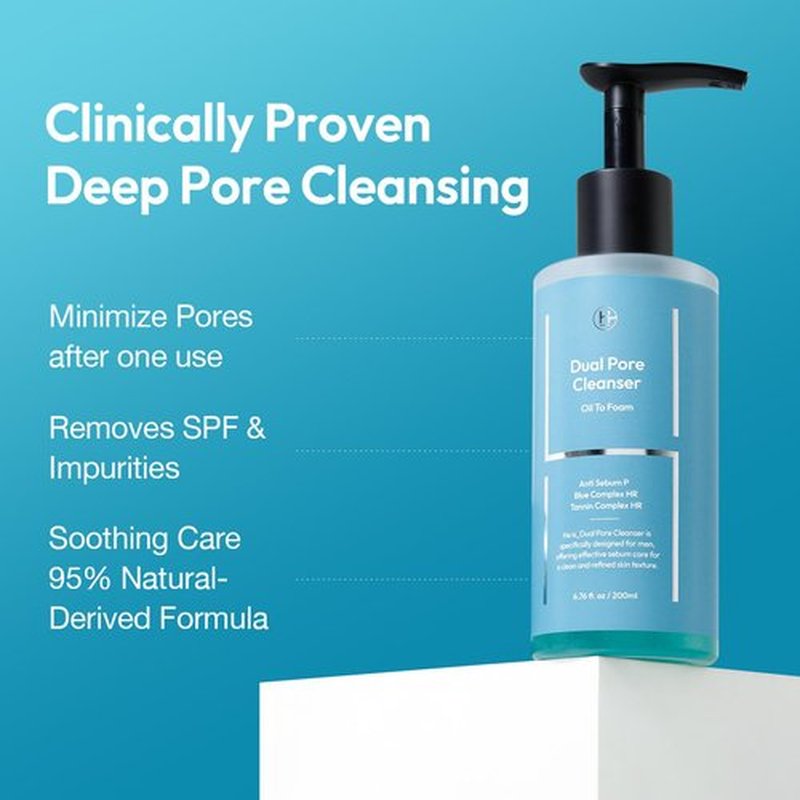 LAB BY He is_ Dual Pore Cleanser, 2-in-1 Oil to Foam Face Wash with Salicylic Acid – Blackhead Remover & Pore Minimizer – Korean Skincare for Sebum Control, 200ml (6.76 fl.oz)