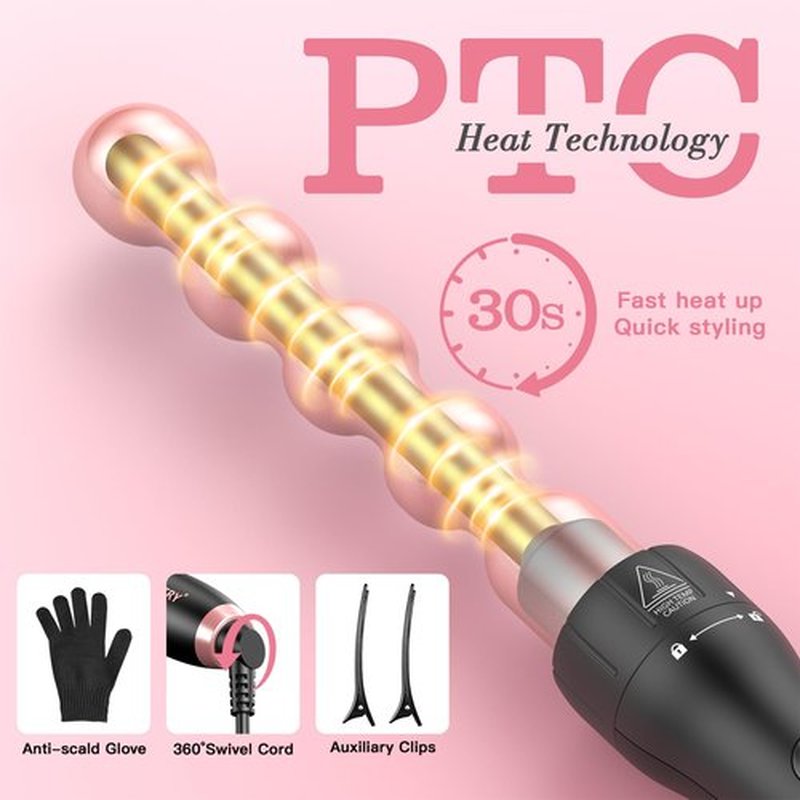 MOCEMTRY 5 in 1 Curling Wand Set (0.35"-1.25") with 3 Barrel Hair Crimper, Bubble Curling Wand and 3 Ceramic Barrels, Curling Iron 1 inch Crimper Hair Tool Waver with Two Temp Control, Gifts for Women