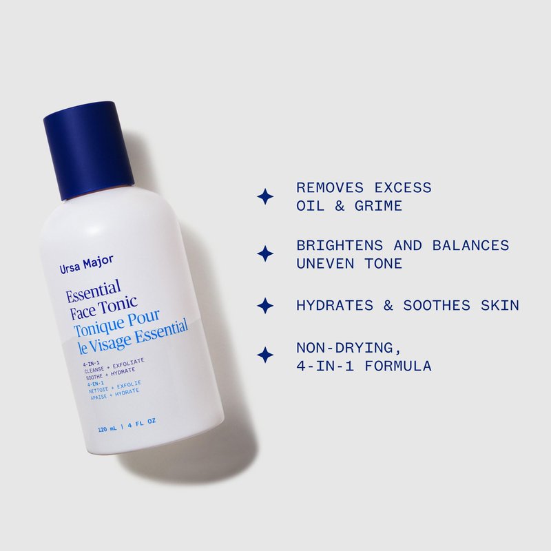 Ursa Major Essential Face Tonic | 4-in-1 Natural Toner to Cleanse, Exfoliate, Soothe and Hydrate | Vegan, Cruelty-Free, Non-Toxic | 4 Ounces