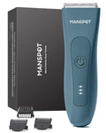 MANSPOT Pubic Hair Trimmer for Men(Pale-Blue), Replaceable Ceramic Blade Heads, Waterproof Wet/DryTrimmer for Men, 90 Minutes Shaving