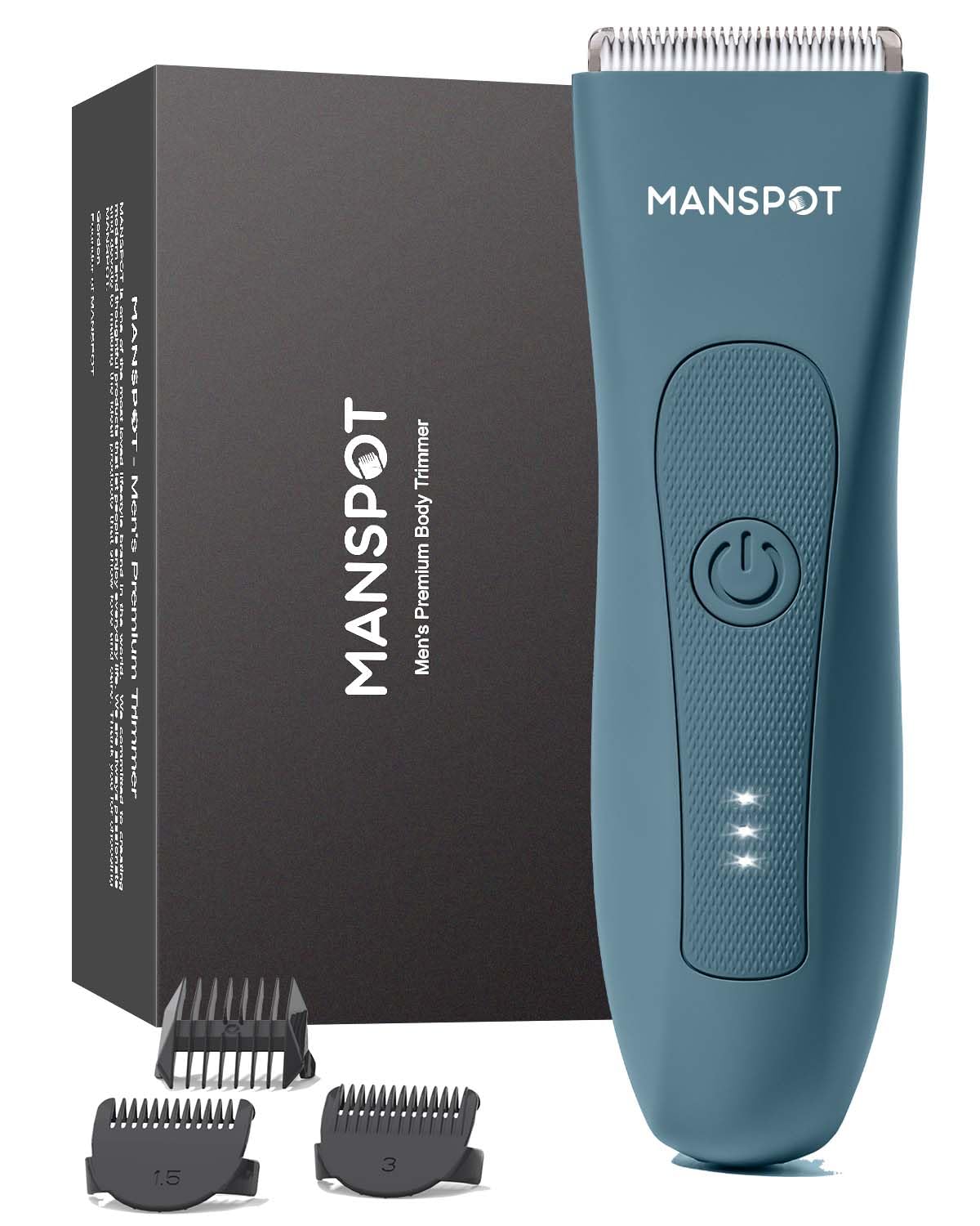 MANSPOT Pubic Hair Trimmer for Men(Pale-Blue), Replaceable Ceramic Blade Heads, Waterproof Wet/DryTrimmer for Men, 90 Minutes Shaving