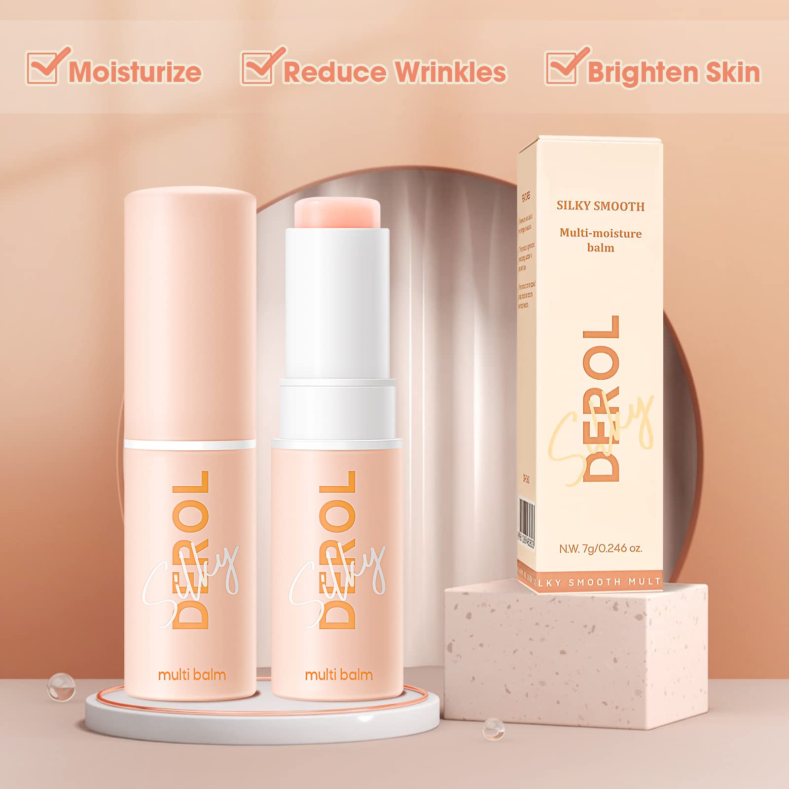 LOKFAR 1PCS Wrinkle Repair Moisturizing Multi Balm Stick, Anti-wrinkle Face Balm Eye Balm Body Hydrating Face Moisturizer, Wrinkle Balm Stick Face Skin Collagen Moisturizer for Dry Skin (7g/0.246 oz)