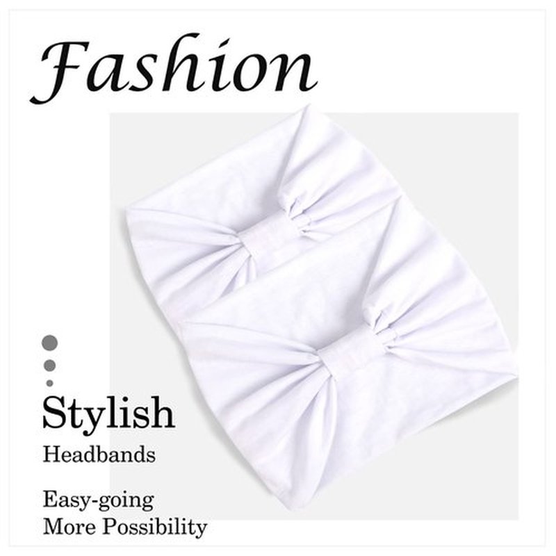 TERSE 2 Packs Headbands for Women Boho Extra Wide 7’’ Head Bands African Knotted Non Slip Fashion Hair Band Stretch Yoga Workout Running Gym Hairbands Turban Bandana for Girls (White)