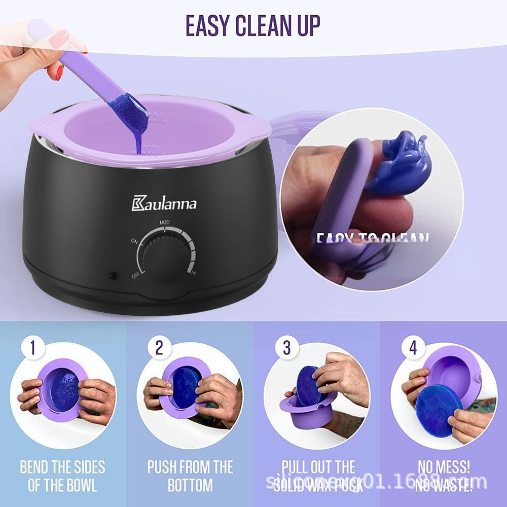2pc Silicone Wax Warmer Liner, Silicone Wax Bowl for Wax Warmer, Non-Stick Wax Melt Warmer Wax Pot Replacement, Reusable Wax Melt Liner with 2Pcs Wax Spatula Sticks for Hair Removal (pink+purple)