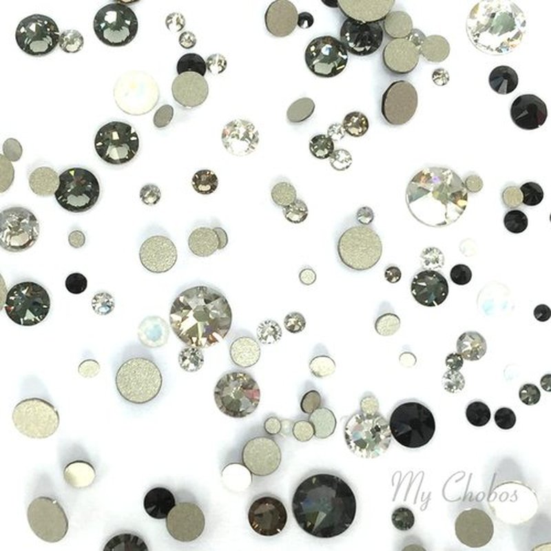 144 pcs 1 Gross Austrian Crystal Austria 2058 Xilion Rose Tiny Small Crystal Flat Backs No-Hotfix Rhinestones Nail Art Grey Black & White Colors Mix ss9 (2.6mm) Mychobos Crystal-Wholesale DIY