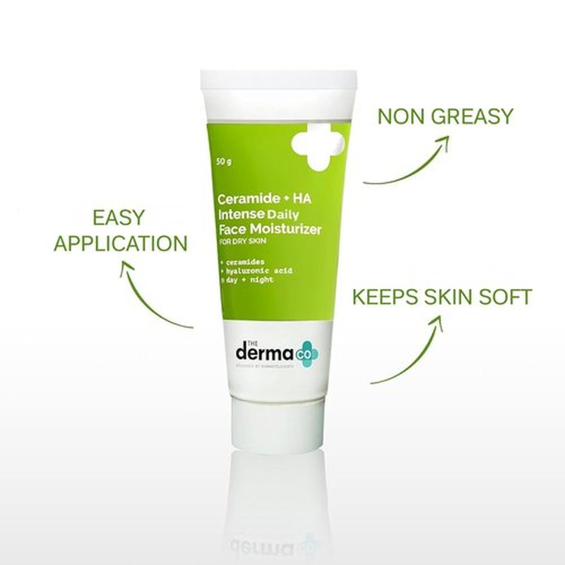 Derma Co Ceramide + HA Daily Face Moisturizer - Long-Lasting Hydration | Fragrance-Free, Lightweight | 1.76 Oz/50g
