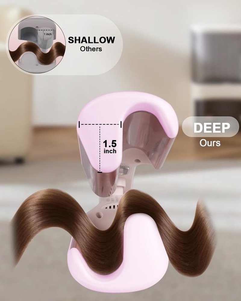 1 1/4 Inch Hair Waver Crimper,Cimper Tool Hair Crimper Waver,Deep Wave Iron with 2 Ceramic Barrel,Pink