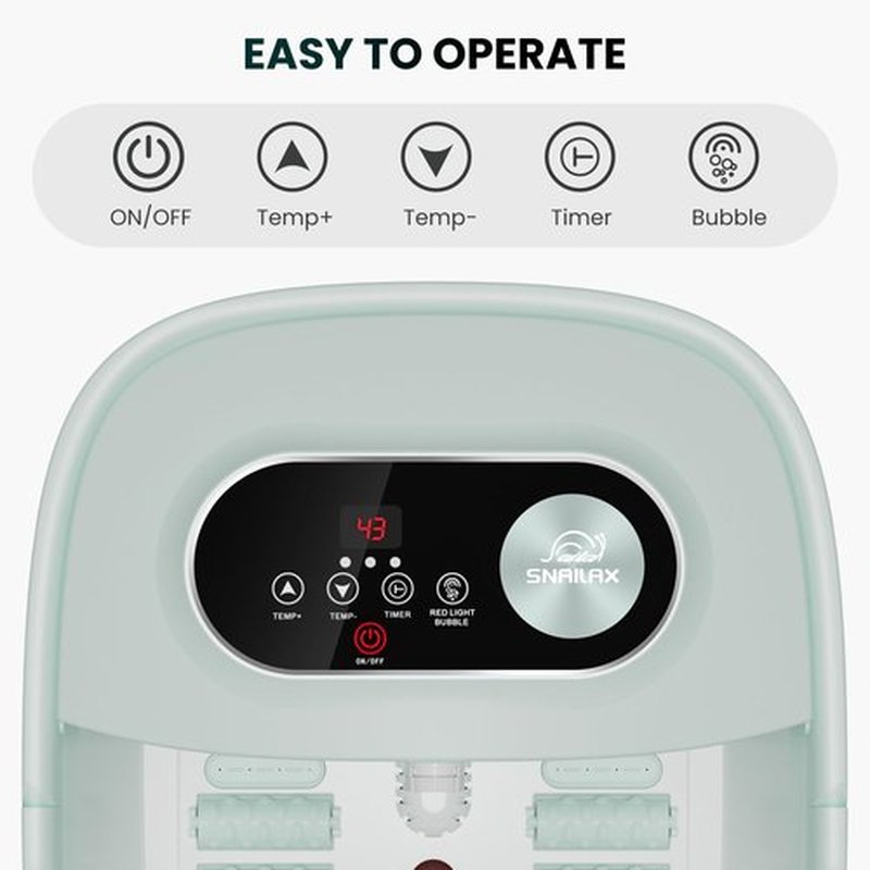 Snailax Collapsible Foot Spa with Heat, Foot Bath Massager with 8 Massage Rollers, Temperature Control, Bubbles, Pumice Stone, Foot Soaking Tub, Pedicure Foot Spa (Green)