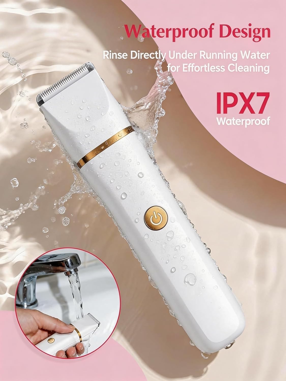 RAXMETRY Bikini Trimmer for Women Men, 3-in-1 Electric Razors for Pubic Hair, IPX7 Waterproof Replaceable Shaver Head with Nose Hair Trimmer for Travel, White