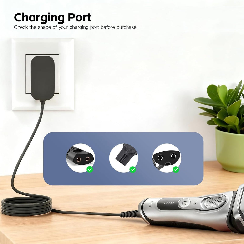 12V Charger Compatible with Braun Shaver S3 S6 S7 S8 S5 S9 S1 Series 1 3 5 6 7 8 9 310 340 3040s 390cc 790cc 9577cc 9517s 7085cc Wall Power Adapter Charging Cord Cable for Braun Electric Razor Trimmer