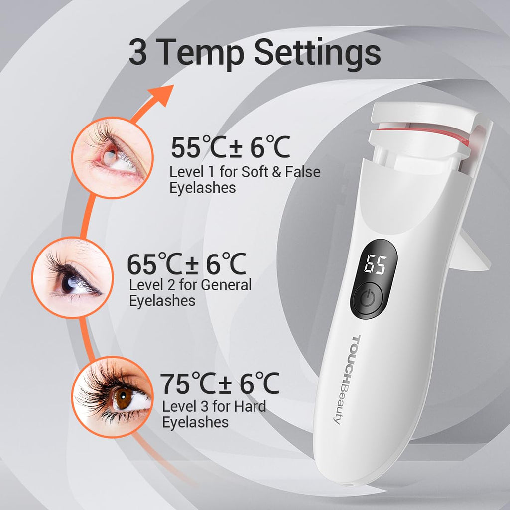 TOUCHBeauty Heated Eyelash Curler,Rechargeable Electric Eyelash Curler with LED Display,3-Level Adjustable Temperature,Rechargeable Natural Curling 24H Long Lasting for Women AG-2316