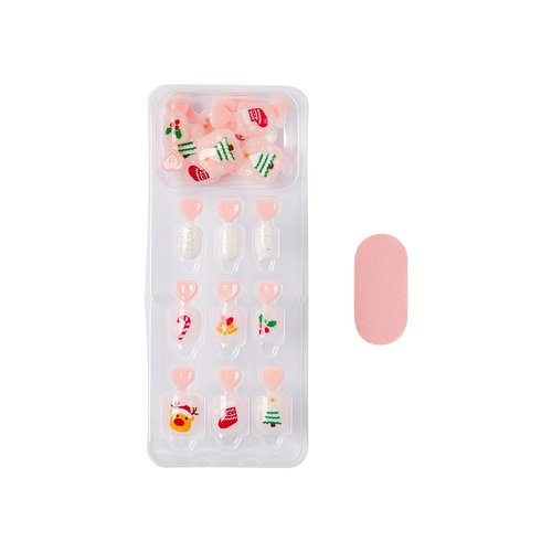 KISS imPRESS Mini Holiday Press On Nails for Kids, ‘Twinkling Lights’, Pink, Child Size, Squoval Shaped, Mess-Free, Mom Approved, Non-Toxic, Breakaway Application Tabs, Nail File, 20 Fake Nails