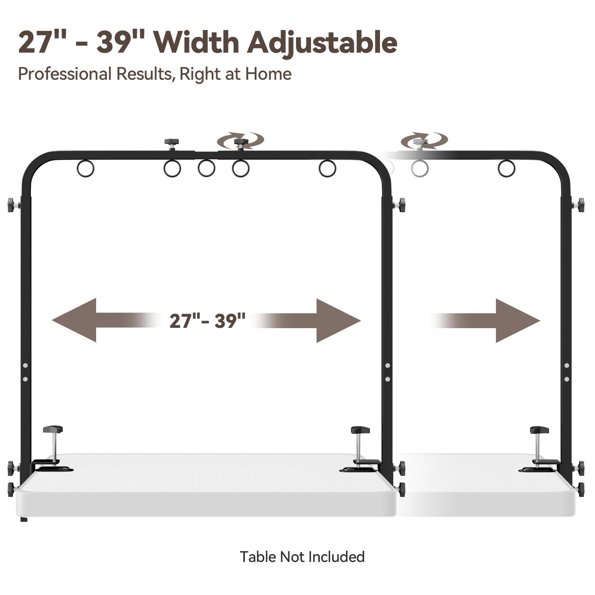 Adjustable Pet Grooming Arm for Table: 42" Height & 27"-39" Width, Clamp Fits Up to 2.76", Includes Hammock & 2 No-Sit Nooses, Heavy-Duty Dog Grooming Station for Home Use, Nail Trimming & Drying