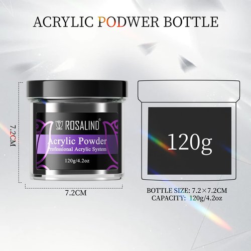 ROSALIND 4.23oz/120g Acrylic Powder Black Acrylic Nail Powder for Nail Acrylic Extension - Professional for Acrylic Nail Caving, Dry Naturally No Nail Lamp Needed
