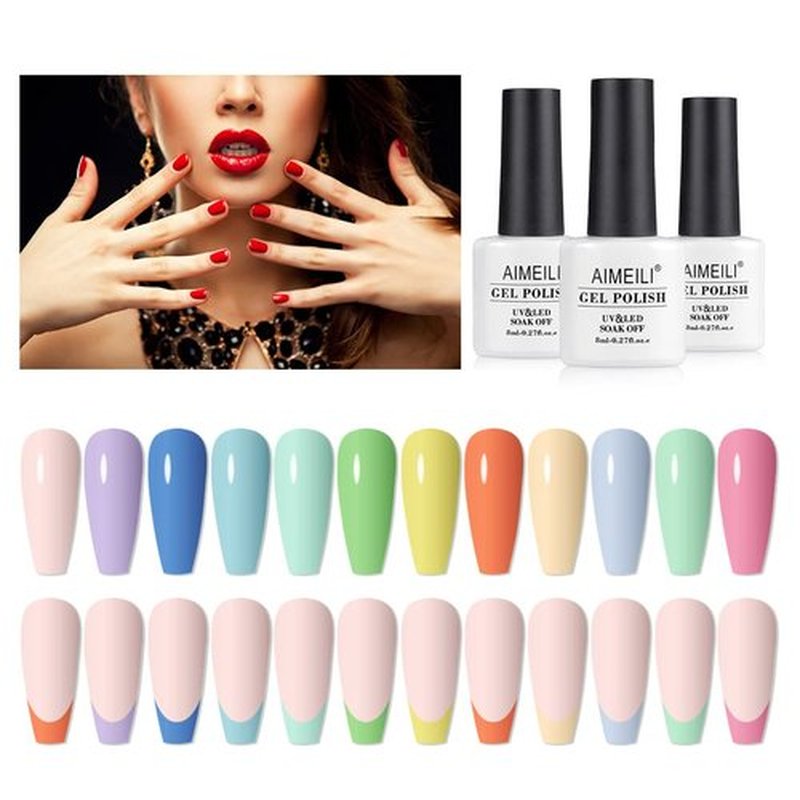 AIMEILI Soak Off Spring Summer Gel Polish Easter Pastel Pink Yellow Blue Purple Gel Nail Polish Easter Decorations Nail Art Color Set Of 12pcs X 8ml - Kit Set 9