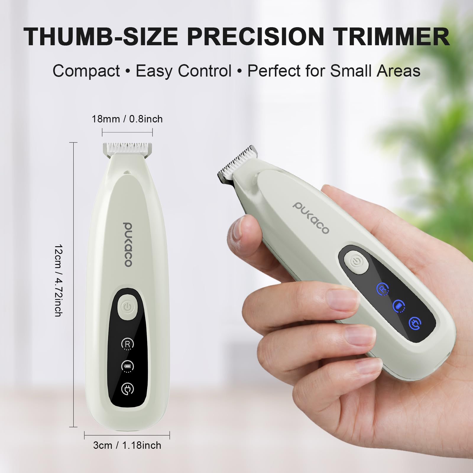 PUKACO 2026 Upgraded Dog Paw Trimmer with LED Light, Low Noise Small Pet Hair Trimmer 18mm Wide Curved Blade, 35dB Cordless Waterproof Pet Paw Grooming Clippers for Dogs, Cats, Paws, Ears, Face, Rump