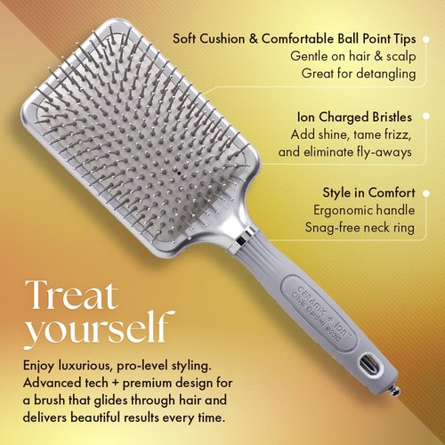 Olivia Garden Ceramic + Ion XL Pro Hair Brush - Paddle Brush for All Hair Types | Smooths & Adds Shine