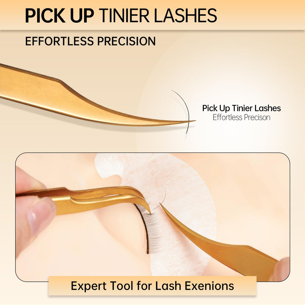 MGER Isolation Tweezers for Eyelash Extensions, Professional Hand Calibrated Dolphin tip Tweezers & eyelash tweezers for lash extensions, Effortless Application with Precision Tweezers, Gold