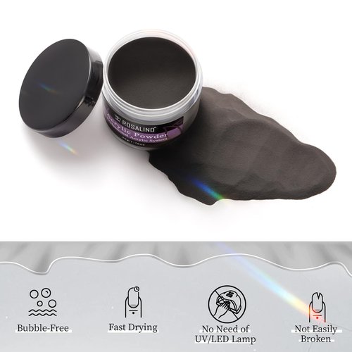 ROSALIND 4.23oz/120g Acrylic Powder Black Acrylic Nail Powder for Nail Acrylic Extension - Professional for Acrylic Nail Caving, Dry Naturally No Nail Lamp Needed