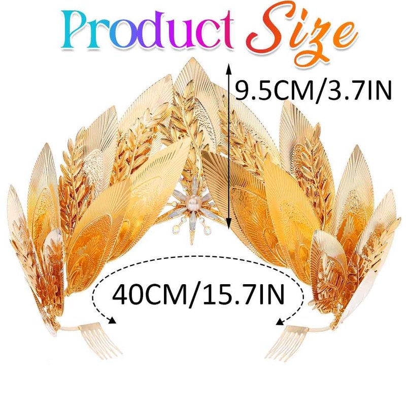 Yean Big Gold Leaf Crown Greek God Headband Golden Roman Laurel Headwear for Women and Girls