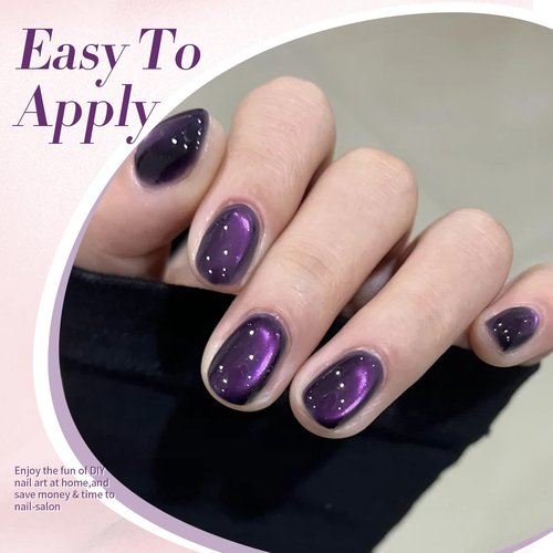 BORN PRETTY Cat Magnetic Eye Gel Nail Polish,Purple Jelly Glass Magnetic Gel Polish Glitter Soak Off Nail Art Salon Manicure Home Gift 15ml