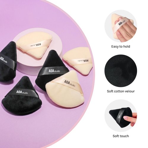 AOA Studio Velvet Puffs - Makeup Blender Sponge Set of 6 for Loose Powder | Black & Peach Colors