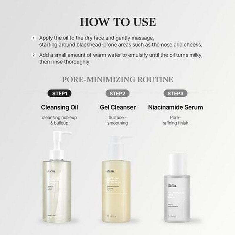 starlike Black Pore Vita Peptide Cleansing Oil I Jojoba 5%, AHA & LHA I Oil Cleanser for Face I Deep Cleansing Makeup Remover I Targets Clogging Blackheads I Korean Skincare I 6.76 Fl oz (200ml)