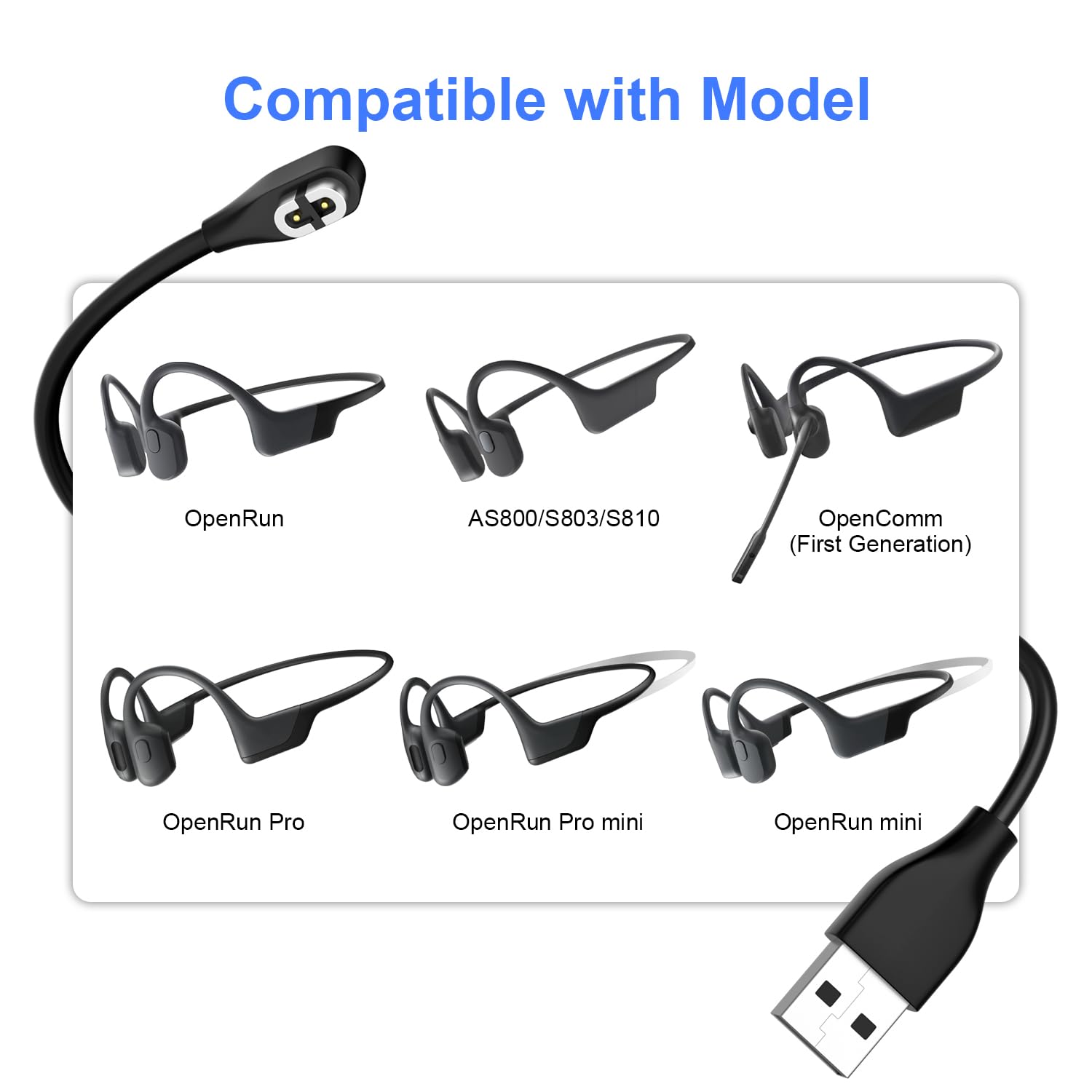 Gamorek Charger Compatible with Shokz, Charging Cable with Adapter, Magnetic USB Cord for Aftershokz OpenRun Pro/Mini/Aeropex AS800/ OpenComm Bone(3.2ft