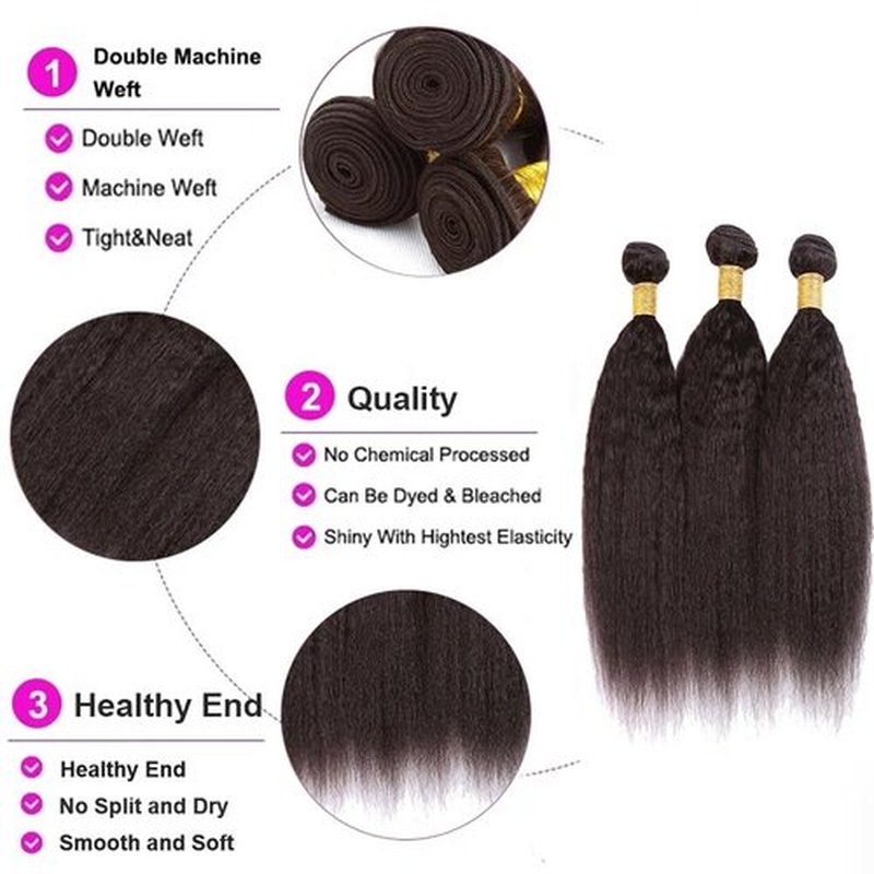 Color #4 Yaki Straight Human Hair Bundles Dark Brown Bundles Chocolate Brown Weave Double Weft Brazilian Human Hair Extensions Silky and Soft for Black Women 16 18 20 Inch