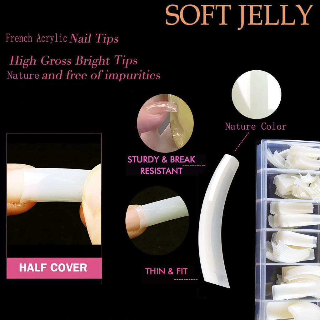 UNA GELLA Natural French Nail Tips 500pcs Acrylic Fake Nails Coffin Square Nails Tips for Acrylic Nails French False Nails For Nail Extension Nail Art, Home DIY Nail Salon 12 Sizes False Soft Gel Tips