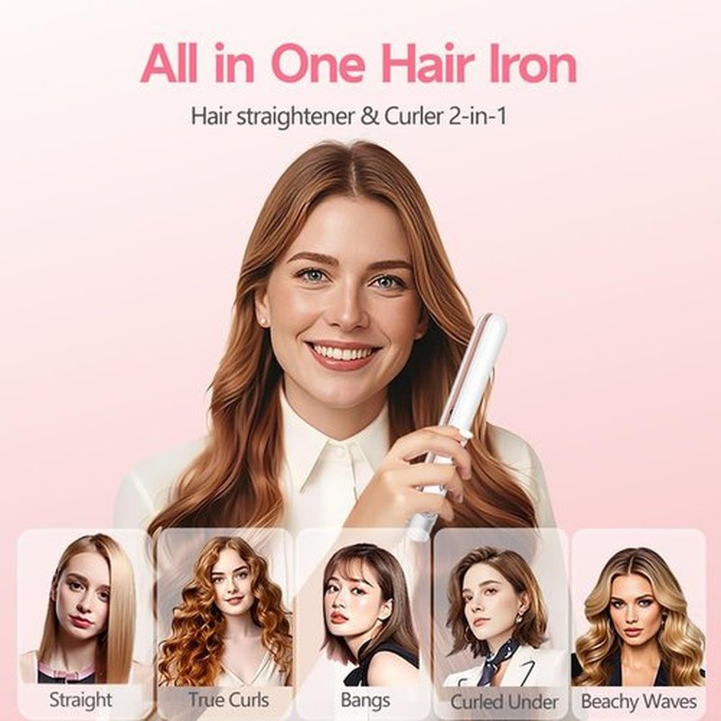 Cordless Hair Straightener and Curler 2 in 1, Fast Heating Ceramic Flat Iron,Rechargeable Portable Hair Straightening Iron for Women, Travel Hair Styler (White)