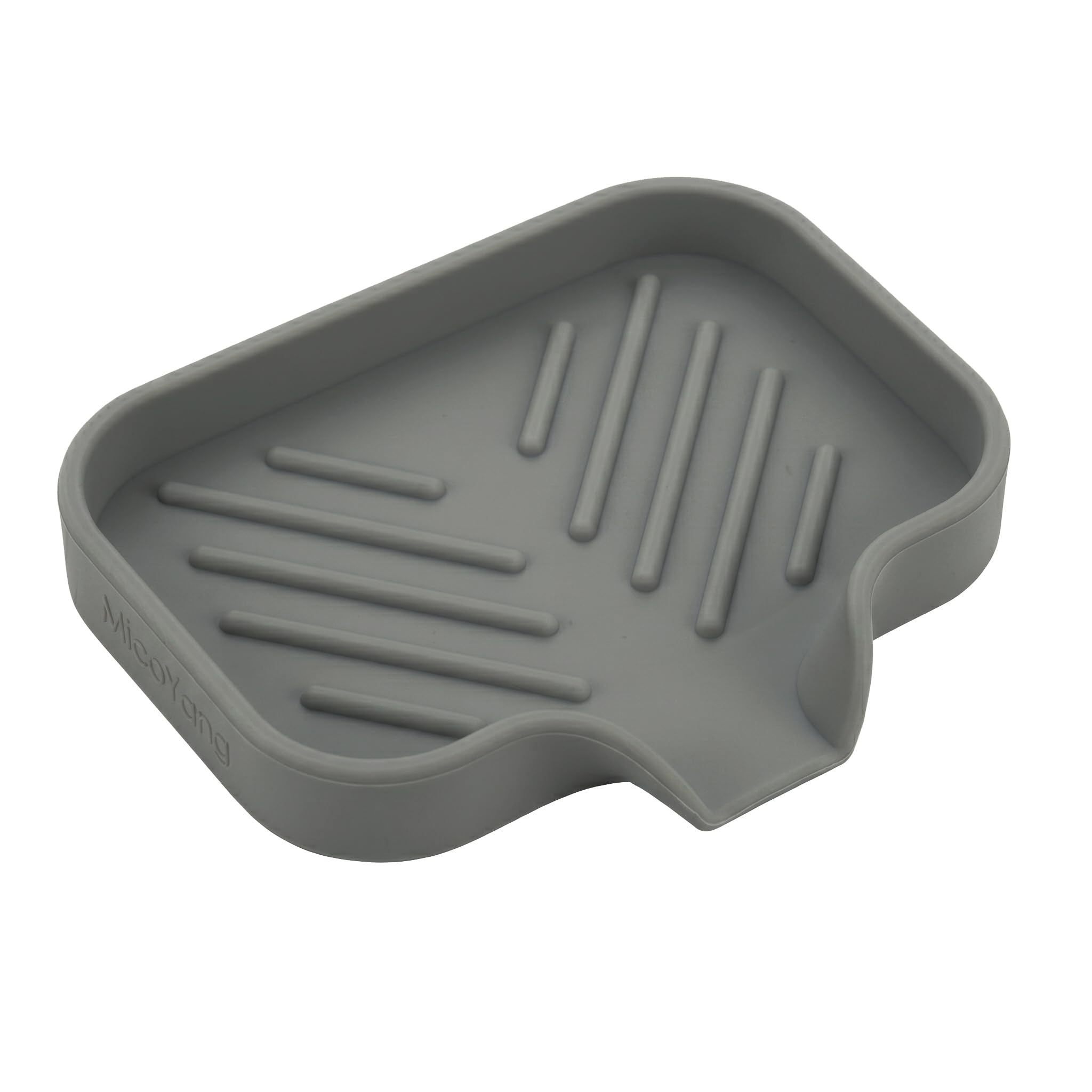 MicoYang Silicone Soap Dish with Drain Spout, Self-Draining Sink Organizer Tray for Bathroom and Kitchen, Sponges, Dispensers and Soap Holder, Non-Slip and Dishwasher Safe, Grey (Compact, 4.9"×3.2")
