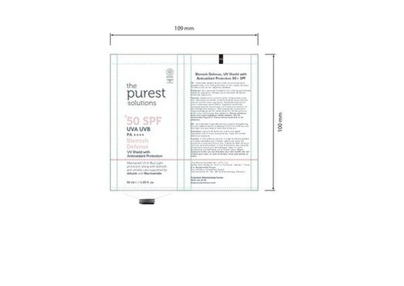 The Purest Solutions Blemish Defense (UV Shield with Antioxidant Protection SPF 50+) - 8h UVA Protection, Arbutin & Niacinamide for Skin Tone Harmonization and Moisturizers - Vegan (50 ml)