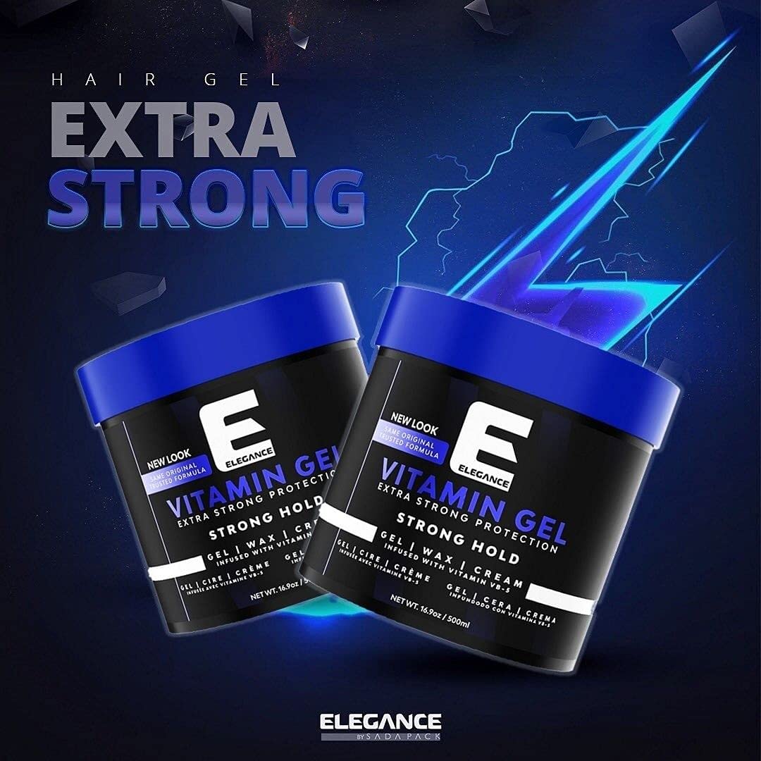 Elegance Vitamin Gel, 16.9 Oz, Infused with Vitamin Pro-VB-5, Strong Hold Gel, Maximum Hair Protection and Natural Long Lasting Shine