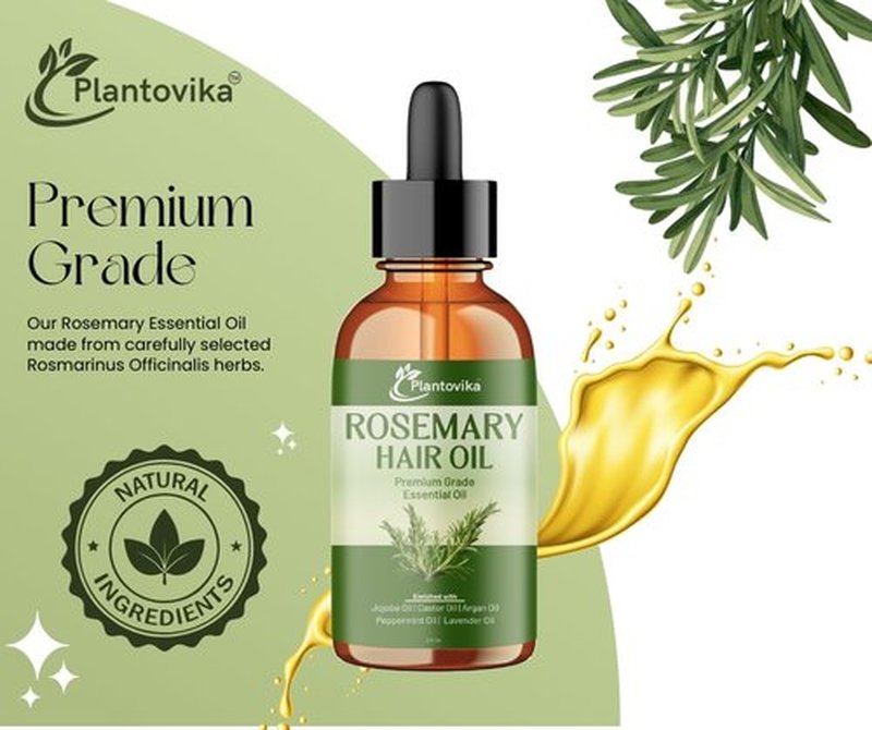 Plantovika Rosemary Oil for Hair Growth, Enriched with Jojoba, Castor, Argan, Peppermint & Lavender Oils, Scalp & Hair Strengthening Treatment (2 Fl Oz)