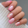 JMEOWIO Gel Nail Stickers Pink Flower French Tip Semi Cured Gel Nail Strips Wraps UV/LED Nails Art Design Decoration Accessories