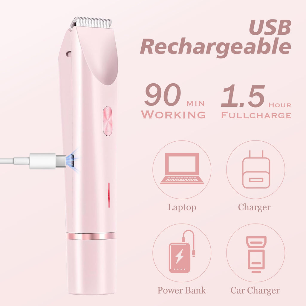 Bokynu 2-in-1 Women's Electric Shaver, Waterproof Cordless Bikini Trimmer & Body Razor, Dual Head Pain-Free Design, Pink Galaxy (2025)